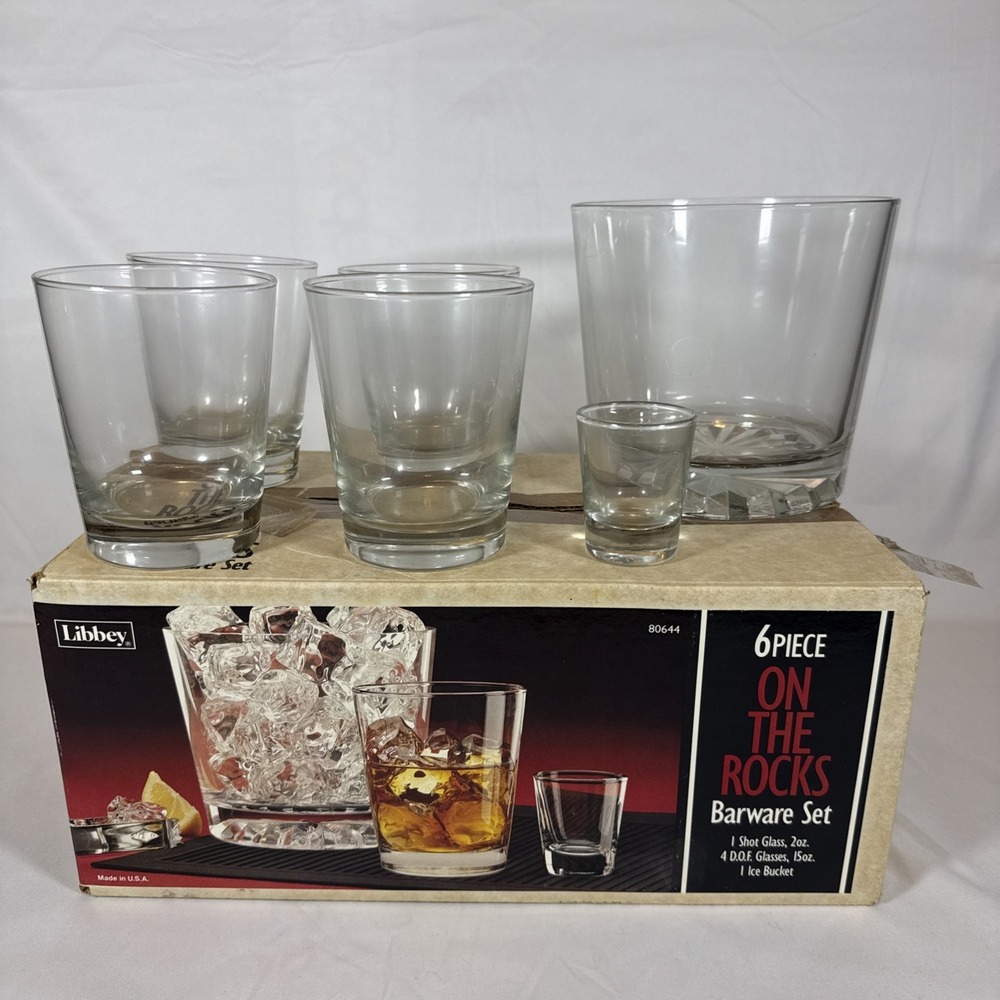 Libbey Barware Set Unisex OS Clear Like New 6PC On The Rocks Ice Bucket Glasses